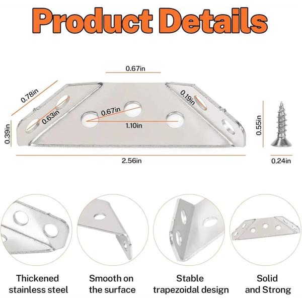 Imagem de Suportes de Canto em Aço Inoxidável - 100 Peças - Conector Universal para Móveis
