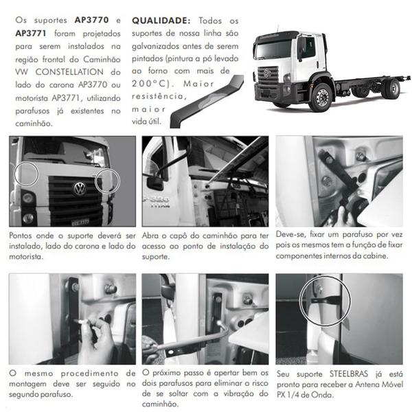 Imagem de Suportes para Antena PX Constellation Dianteiro + Kit Parafusos Anti-furto + Cabo Coaixal 5,5 metros