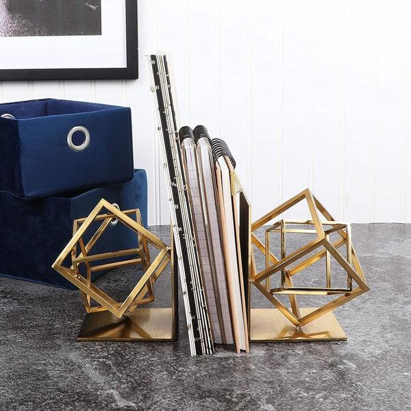 Imagem de Suportes para livros decorativos Juvale Gold Square Metal Geometric Design