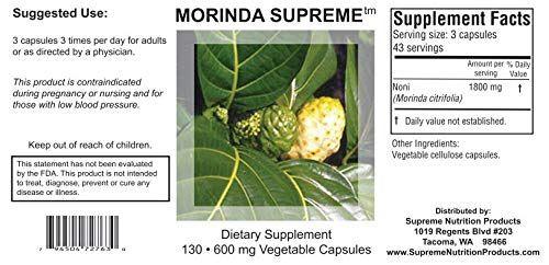 Imagem de Supreme Nutrition Morinda Supreme 130 cápsulas inteiras de frutas Noni