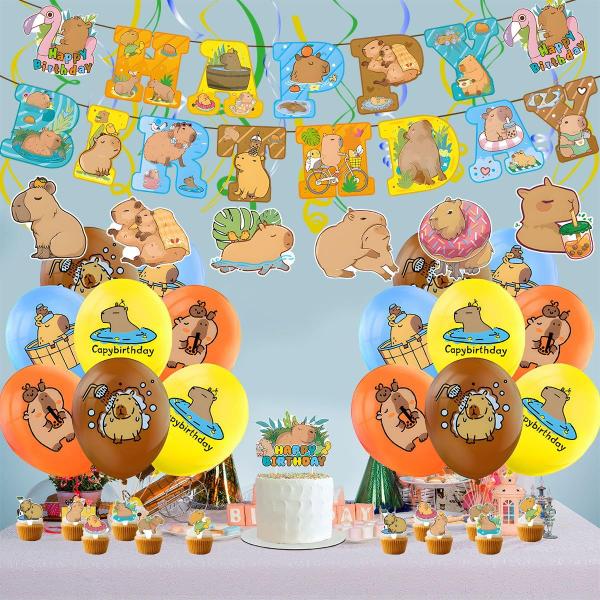 Imagem de Suprimentos de festa: conjunto de decorações de festa de aniversário de capivara