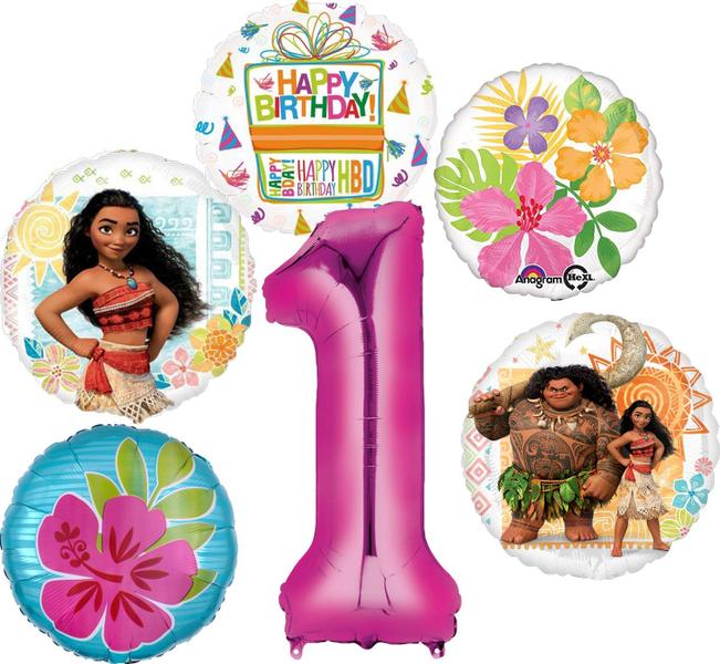 Imagem de Suprimentos de festa Moana 1st Birthday Balloon Bouquet Pink