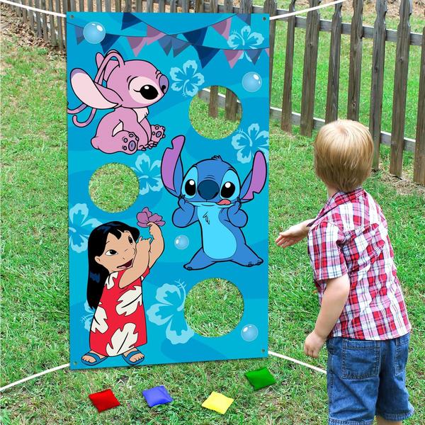 Imagem de Suprimentos de festa Stitch Toss Games com conjunto e banner de pufes