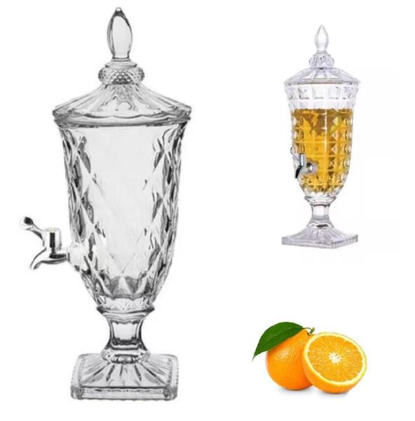 Imagem de Suqueira de cristal dispenser de bebidas vidro 2 litros com torneira luxo vintage festa casamento