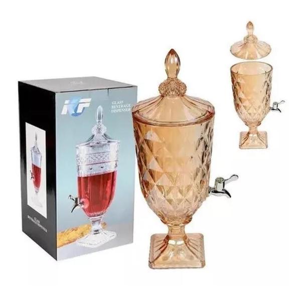 Imagem de Suqueira dispenser para bebidas suco ponche 3 litros dourada em vidro com torneira