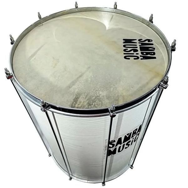 Imagem de Surdo Madeira Samba Music 60x20 Branco Wood Pele Animal