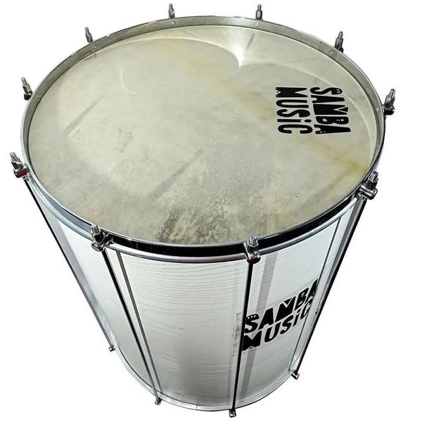 Imagem de Surdo Madeira Samba Music 60X20 Branco Wood Pele Animal