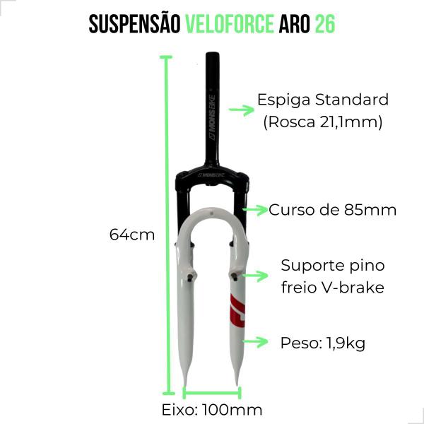 Imagem de Suspensão Bike Aro 26 Mtb Amortecedor Standard C/ Rosca - Veloforce