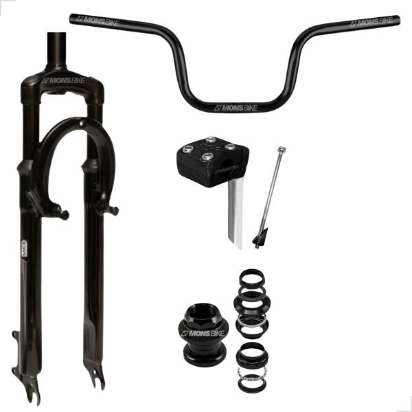 Imagem de Suspensão Bike Aro 26 Standard + Caixa de Direção + Guidão Tipo Moto Alto + Mesa