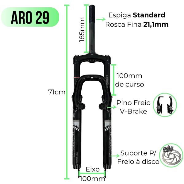 Imagem de Suspensão Bike Aro 29 Standard Rosca Fina + Caixa Direção + Guidão Alumínio + Mesa Suporte