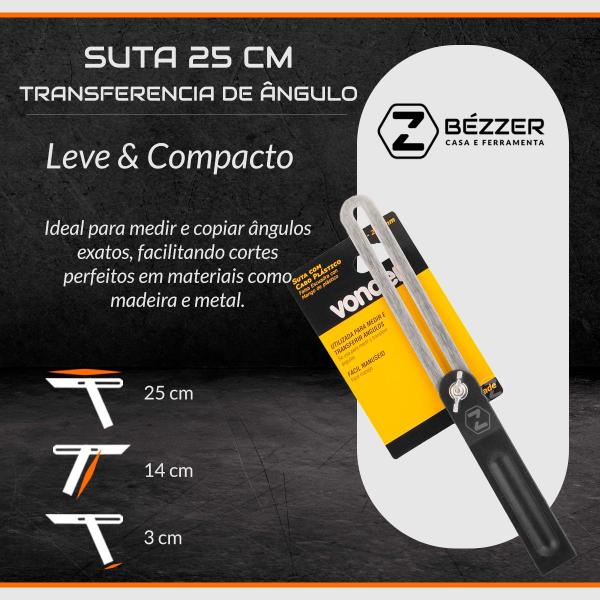 Imagem de Suta Trasnferência e Copiador de ângulo e Grau Vonder 10 Pol 250 mm + Lápis de Pedreiro Carpinteiro
