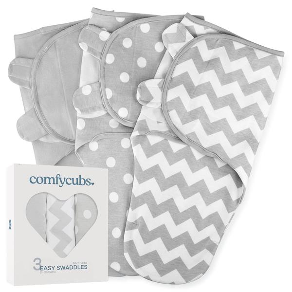 Imagem de Swaddle Cobertor Baby Girl Boy Easy Adjustable 3 Pack Infant Sleep Sack Wrap Newborn Babies by Comfy Cubs (Small (0-3 Month), Gray)