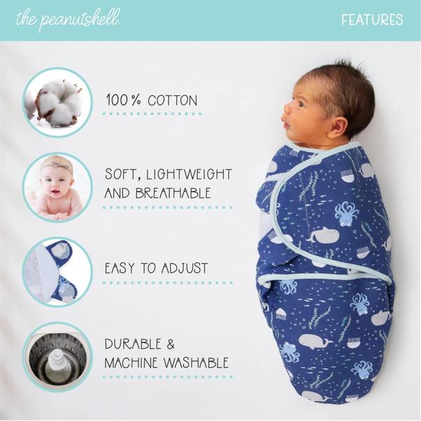 Imagem de Swaddle Set The Peanutshell Under The Sea, pacote com 3, 0 a 3 meses