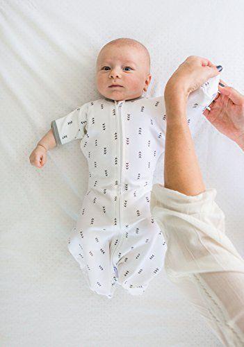 Imagem de SwaddleDesigns Saco de Swaddle de transição com braços para cima mangas de meio comprimento e punhos de luva, listras cinzas, pequeno, 0-3mo, 6-14 lbs (Melhor sono para meninos, meninas, transição fácil Swaddle)