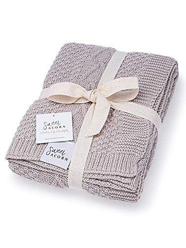 Imagem de Sweet Acorn Knit Baby Blanket - Algodão orgânico Baby & Toddler Recebendo cobertores para meninas e meninos - Carrinho de malha macia / Jogar cobertores - Padrão de cabo - Cinza Nevoeiro