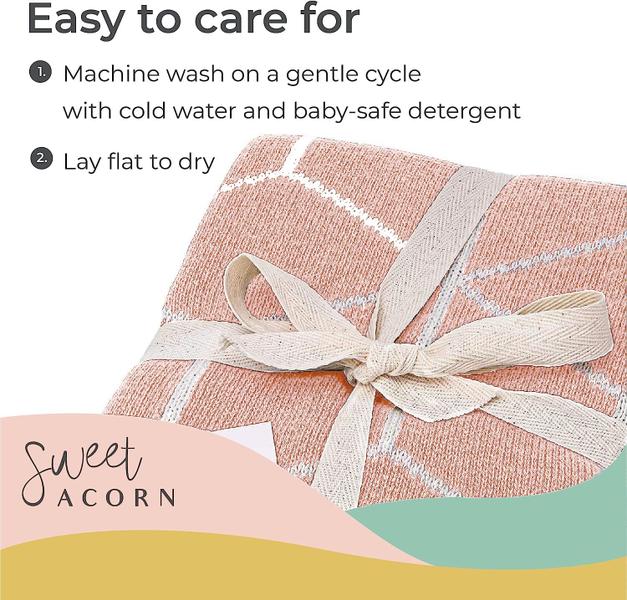 Imagem de Sweet Acorn Knit Baby Blanket - Algodão orgânico Baby & Toddler Recebendo cobertores para meninas e meninos - Carrinho de malha macia / Jogar cobertores - Padrão geométrico - Dahlia Pink