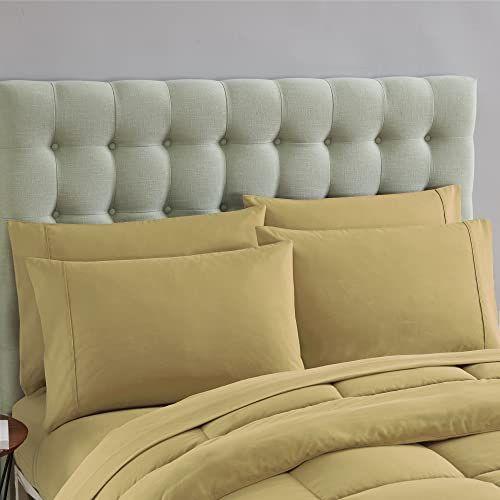 Imagem de Sweet Home Collection 7 Peças Comforter Set Saco De Cor Sólida Toda Temporada Soft Down Cobertor Alternativo & Luxuosas Folhas de Cama de Microfibra, Camelo, Gêmeo