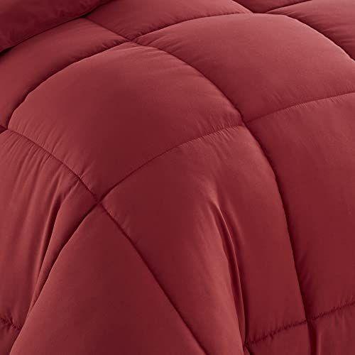 Imagem de Sweet Home Collection 7 Peças Edredom Set Bag Solid Color All Season Soft Down Alternative Blanket & Luxurious Microfiber Bed Sheets, Borgonha, Twin