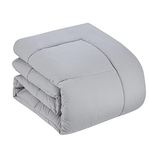 Imagem de Sweet Home Collection 7 Peças Edredom Set Bag Solid Color All Season Soft Down Alternative Blanket & Luxurious Microfiber Bed Sheets, Prata, Completo