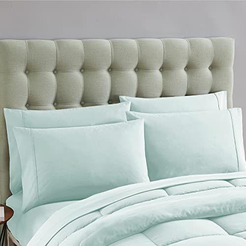 Imagem de Sweet Home Collection 7 Peças Edredom Set Bag Solid Color All Season Soft Down Cobertor Alternativo e Luxuosos Lençóis de Microfibra, Aqua, Queen