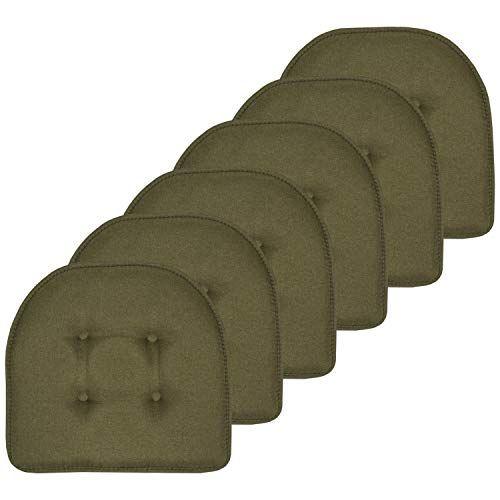 Imagem de Sweet Home Collection Cadeira Almofada de Espuma de Memória Almofadas Tufted Slip Non Skid Rubber Back U-Shaped 17 "x 16" Capa de Assento, Exército Verde 6 Contagem