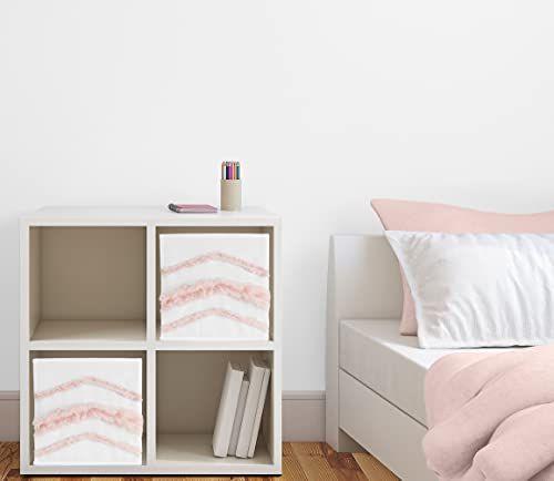 Imagem de Sweet Jojo Designs Boho Bohemian Tecido Dobrável Armazenamento Cubo Caixas Organizador Brinquedos Crianças Bebês - Conjunto de 2 - Blush Rosa Branco Farmhouse Shabby Chic Designer Moderno Minimalista Tufted Cotton