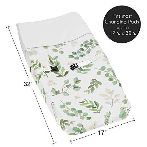 Imagem de Sweet Jojo Designs Floral Leaf Girl Baby Nursery Changing Pad Cover - Verde e Branco Boho Aquarela Botânica Woodland Jardim Tropical