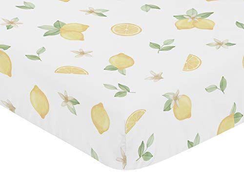 Imagem de Sweet Jojo Designs Lemon Floral Girl Fitted Berço Folha Bebê ou Criança Cama Viveiro - Amarelo Verde Bege Aquarela Branco Boho Bohemian Farmhouse Fruta Flor Flor Folha Botânica