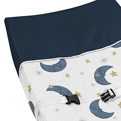 Imagem de Sweet Jojo Designs Lua e Star Boy ou Girl Baby Nursery Changing Pad Cover - Azul marinho e ouro Aquarela Céu Celestial