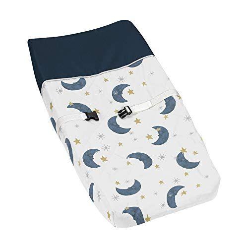 Imagem de Sweet Jojo Designs Lua e Star Boy ou Girl Baby Nursery Changing Pad Cover - Azul marinho e ouro Aquarela Céu Celestial