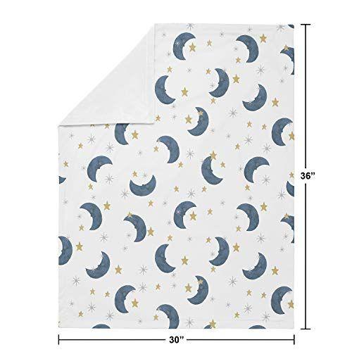 Imagem de Sweet Jojo projeta lua e estrela bebê menino ou menina cobertor recebendo Swaddle de segurança para recém-nascido ou criança berçário assento de carro carrinho Soft Minky - azul marinho e ouro aquarela céu celestial