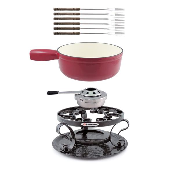 Imagem de Swissmar Lugano 2-Quart Ferro Fundido Queijo Fondue Set, 9 peças, vermelho cereja