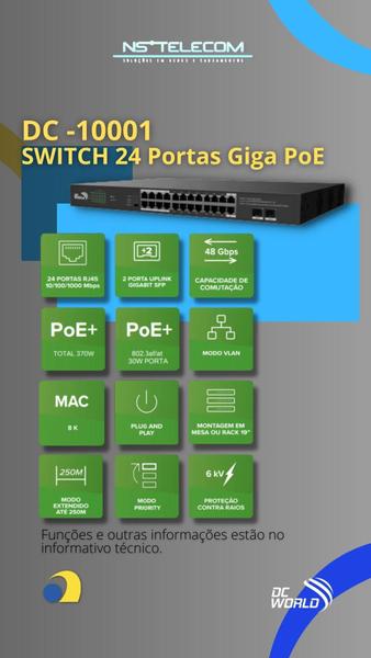 Imagem de Switch 24 Portas Poe + 2 Portas Uplink Sfp