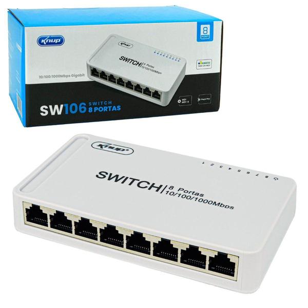 Imagem de Switch 8 Portas Rj45 Gigabit Rede 10/100/1000 Mbps Ethernet Hub Bivolt110 220V MDI MDI-X VLAN - KNUP