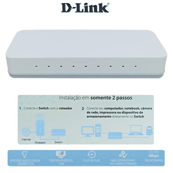 Imagem de Switch D-Link 8 Portas De Conexão Instalação Plug Play