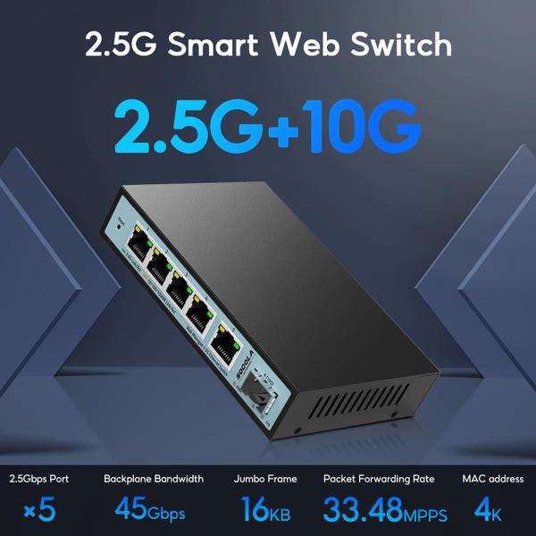 Imagem de Switch de rede Sodola SODOLA Switch gerenciado pela Web de 6 portas 2.5G