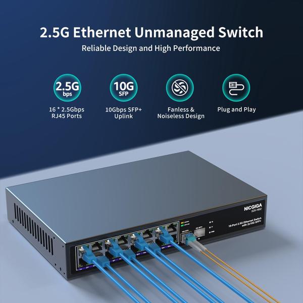 Imagem de Switch Ethernet NICGIGA 18 portas 2,5 Gb+ 2 portas 10 Gb SFP+