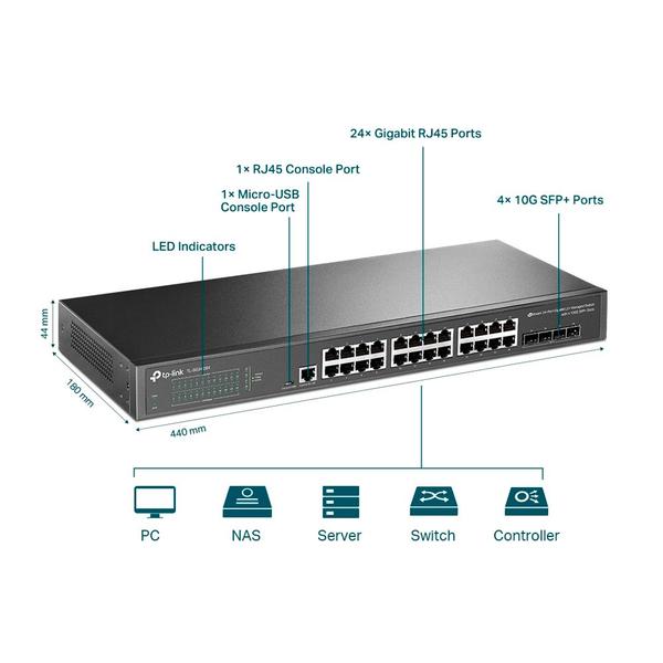 Imagem de Switch Gerenciável Tp-link L2+ 24 Portas Gigabit 10/100/1000mbps + 4 Slots Sfp + 10ge Jetstream - Tl-sg3428x