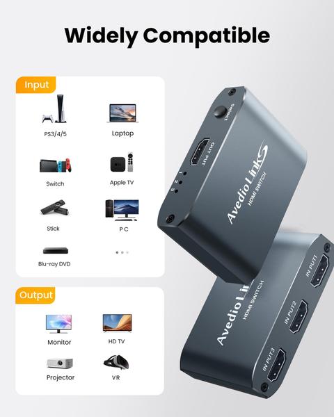 Imagem de Switch HDMI 4K@60Hz 3 Portas - Liga de Alumínio