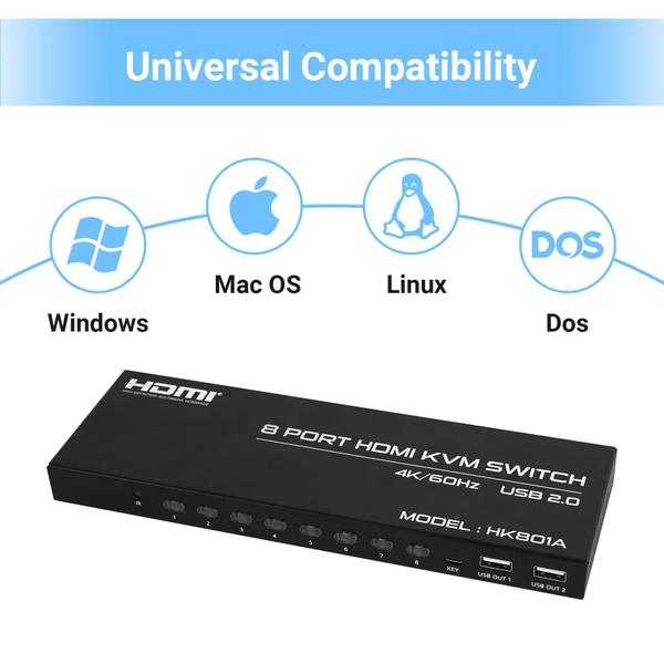 Imagem de Switch HDMI KVM TCNEWCL 8 portas 4K @60Hz para 8 PCs com cabos