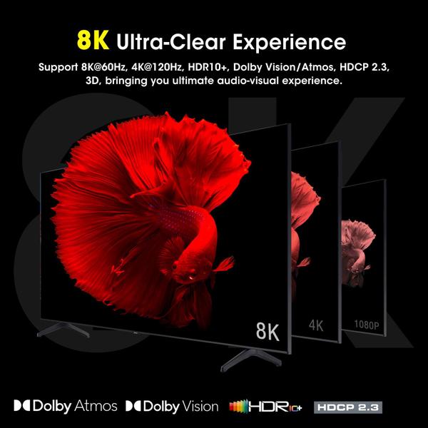 Imagem de Switch HDMI ROOFULL 4 portas 8K @60Hz 4K @120Hz com controle remoto de 48 Gbps