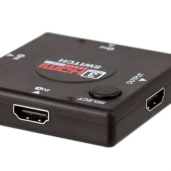 Imagem de Switch hub hdmi preto 3 portas full hd 1080p para projetor