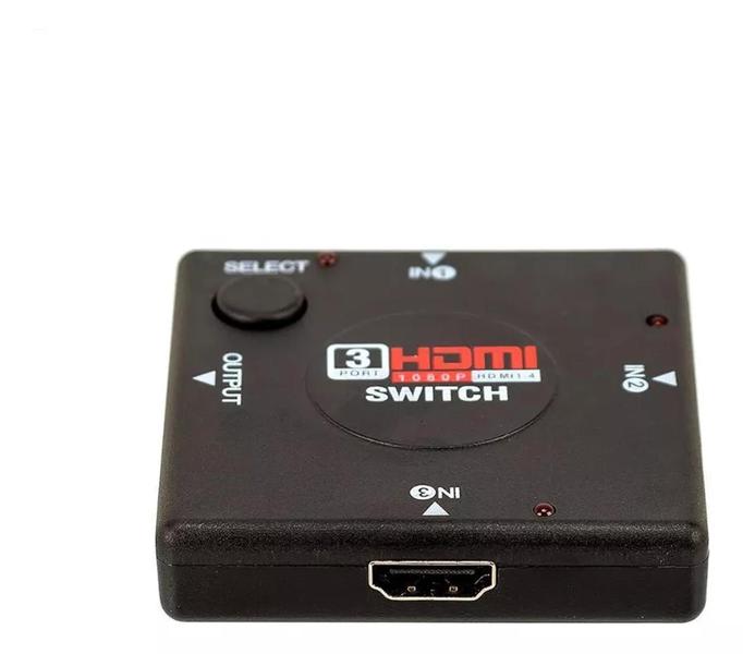 Imagem de Switch hub hdmi preto 3 portas full hd 1080p tv chaveador pc