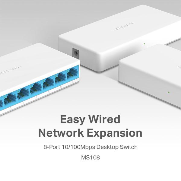 Imagem de Switch Mercusys MS108, 8 portas 10/100 Mbps