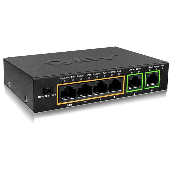 Imagem de Switch PoE+ BV-Tech de 6 portas (4 portas PoE+/2 uplink Ethernet)