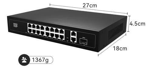 Imagem de Switch Poe Híbrido 16 Portas Poe + 2 Portas Gigabit + 1 Sfp Kingster