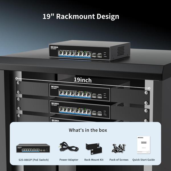 Imagem de Switch PoE NICGIGA 10 portas 2,5 GbE 8 portas 2,5 Gb PoE+ 130 W