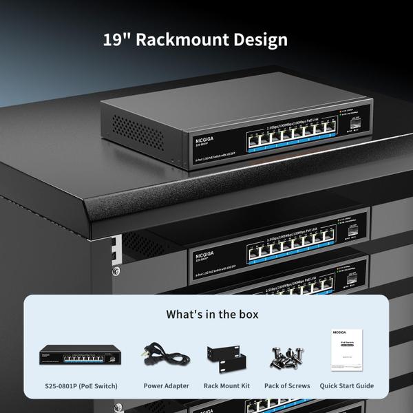 Imagem de Switch PoE NICGIGA de 8 portas 2,5 G não gerenciado com 8 x 2,5 Gb PoE+