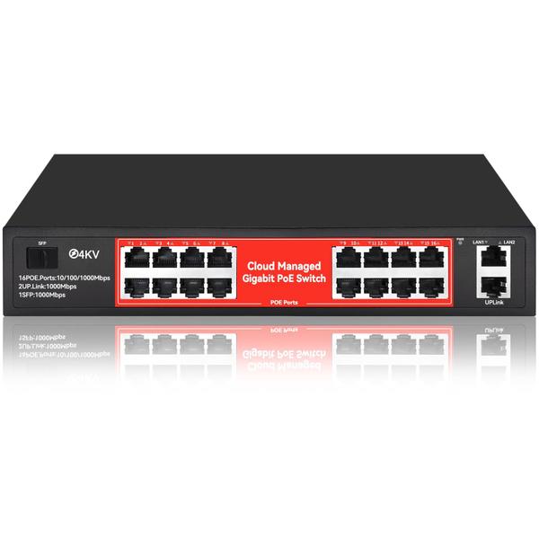 Imagem de Switch PoE STEAMEMO de 16 portas Gigabit Smart Managed Ethernet