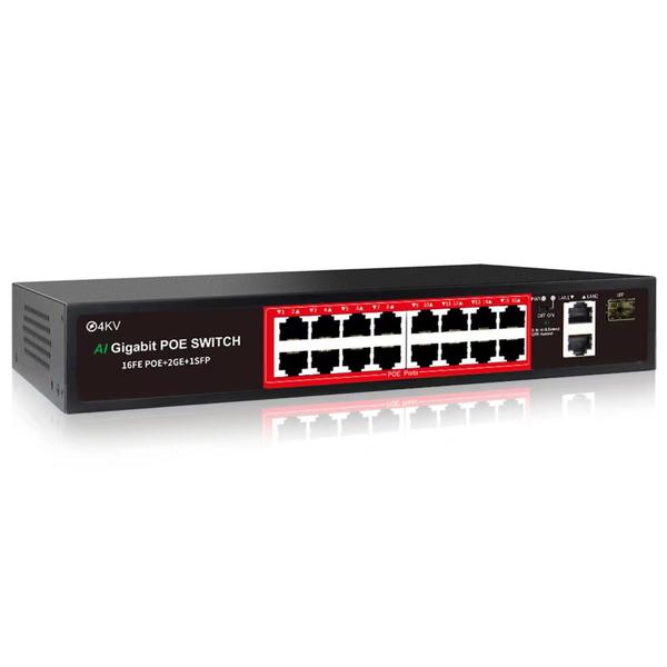 Imagem de Switch PoE STEAMEMO de 19 portas com 16 portas POE +2 Gigabit Uplink